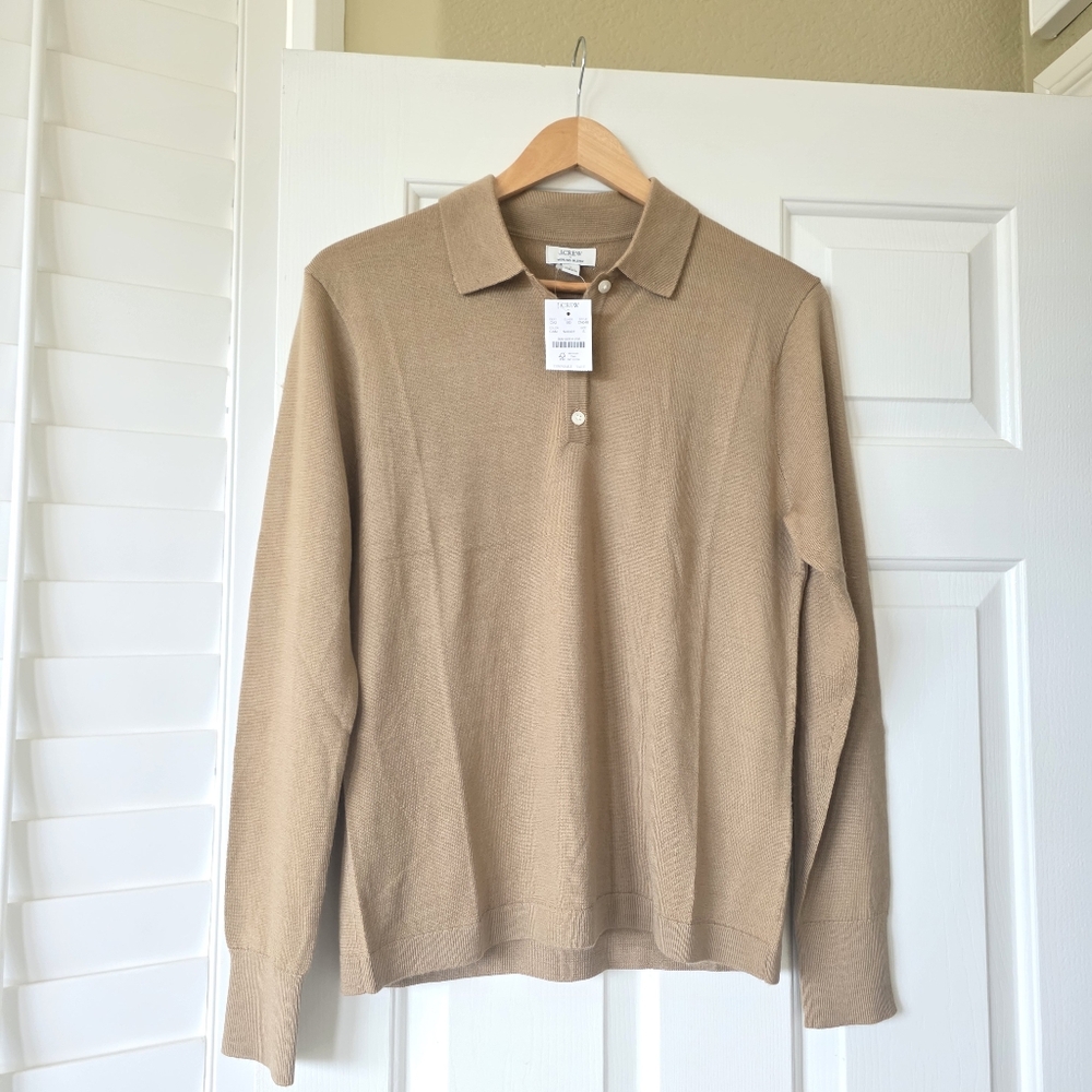 J. Crew Merino Wool Blend Polo Sweater Tan S NWT NEW